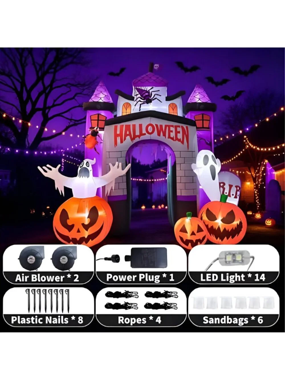 12FT Halloween Inflatable Arch with Ghost Pumpkin Outdoor Yard Decor